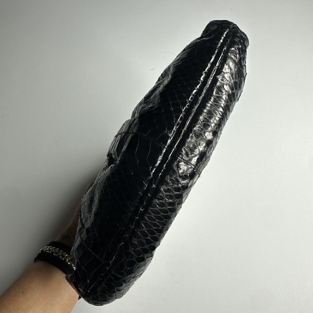 Vtg 80s 90s Lisette New York Black Faux Croc Leather Small Crossbody Purse Clasp - Picture 5 of 14